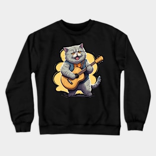 British Shorthair Cat Playing Guitar Crewneck Sweatshirt